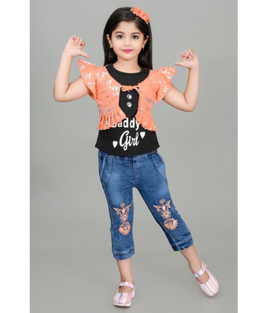 SFC - Orange Cotton Blend Girls Top With Jeans ( Pack of 1 ) - None