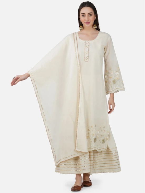 Floral Embroidered Pure Cotton Kurta with Sharara & Dupatta