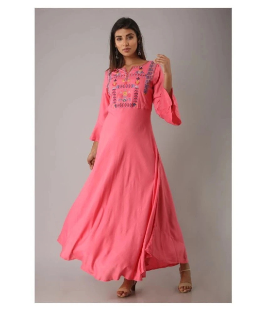 MAUKA - Pink Rayon Womens A-line Kurti - XXL