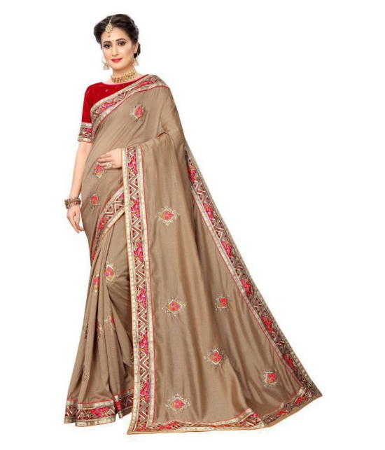 offline selection - Beige Silk Blend Saree With Blouse Piece (Pack of 1)