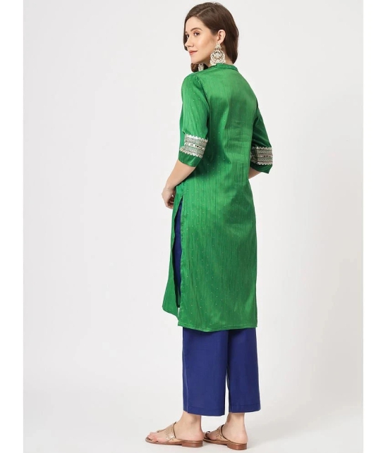 Pannkh Womens Festive Placket Embroidered Kurta With Contrasting Pants - None