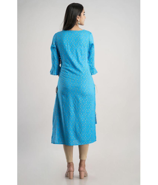 MAUKA - Blue Rayon Women''s Straight Kurti ( Pack of 1 ) - None