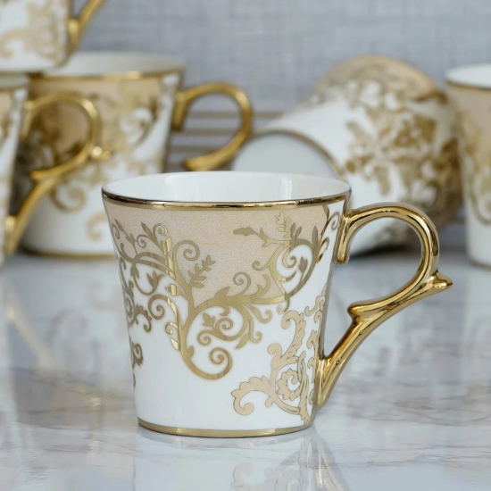 Femora Indian Ceramic Floral Gold Line Ceramic Tea Cup, Coffee Mugs, Set of 6 Pcs, 160 ML