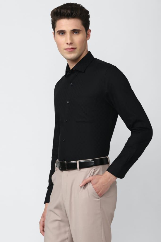 Men Black Slim Fit Formal Full Sleeves Formal Shirt