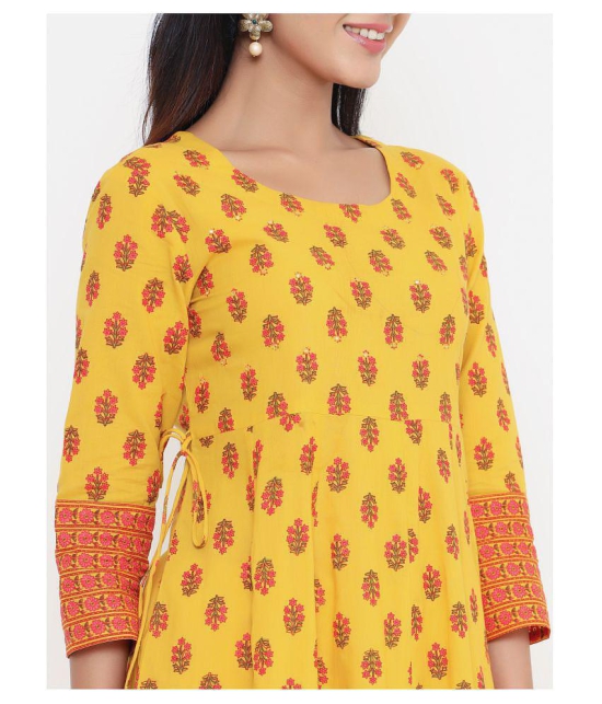 Kbz Yellow Cotton Anarkali Kurti - M