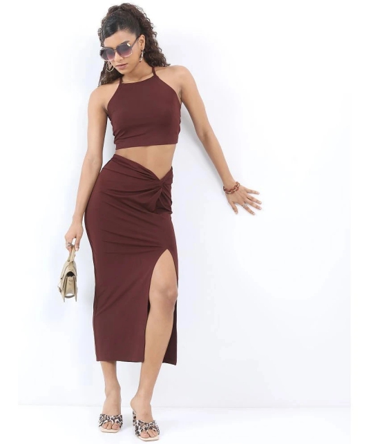 Ketch Burgundy Solid Skirt Top Set - None