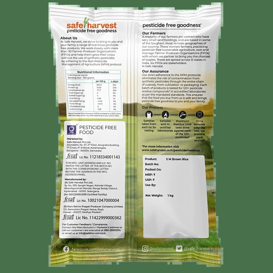 Safe Harvest Sona Masuri Unpolished Brown Rice, 1 Kg