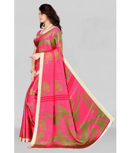 LEELAVATI - Pink Crepe Saree With Blouse Piece ( Pack of 1 ) - Pink