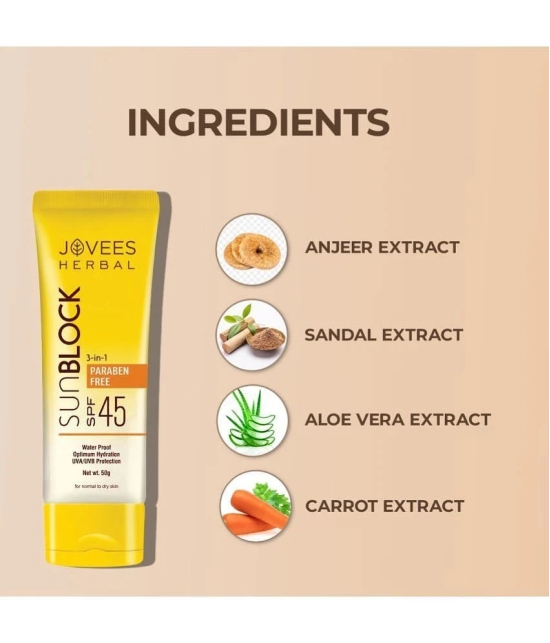 Jovees Herbal Sun Block Sunscreen SPF 45 For Normal To Dry Skin 50g (Pack of 2)