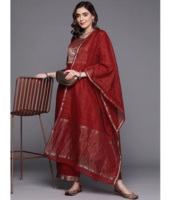 Estela - Maroon Straight Cotton Women's Stitched Salwar Suit ( Pack of 1 ) - None