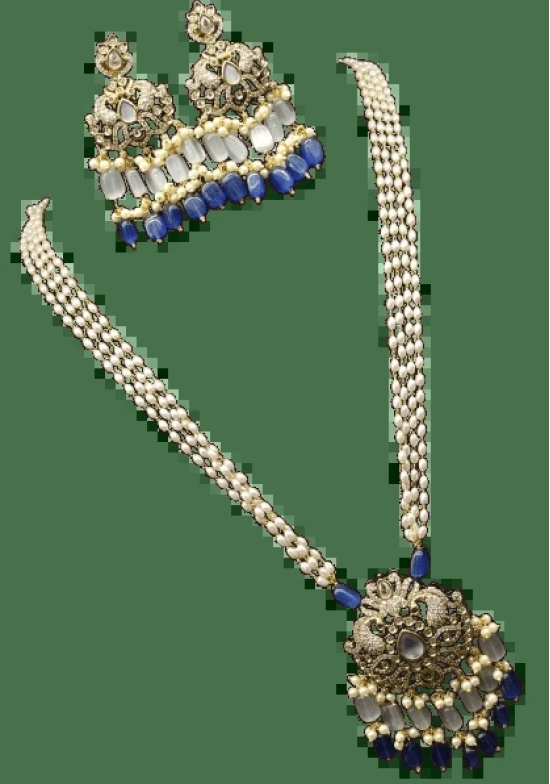 Pearl and Blue Stone Traditional Indian Necklace Set