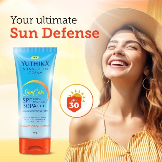 Yuthika Sunscreen SPF 30 PA+++ with UVA & UVB Protection 80g, Dermatologically Tested Sunscreen Cream for Women and Men