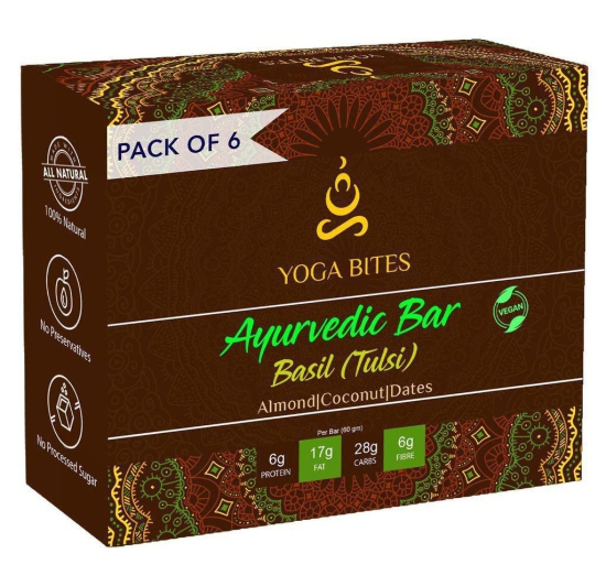 YOGABITES- Protein Bar /Energy Bar - Basil, Almond ,Medjool Dates, Coconut , Flax Seeds , Pumpkin Seeds -60 ge (Pack of 6)?