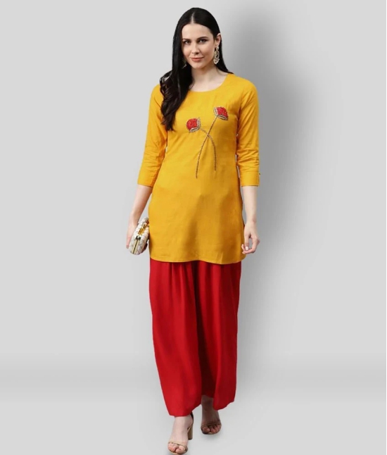 JC4U - Yellow Rayon Womens Straight Kurti ( Pack of 1 ) - L