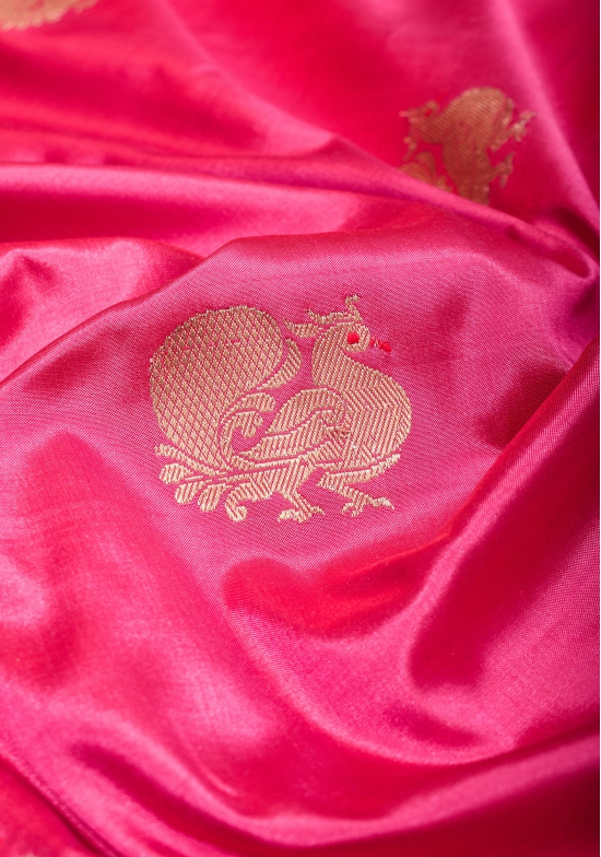 Peacock Butta Shikaargah Banarasi  Saree in Pink Dual Tone and Red | Silk Mark Certified