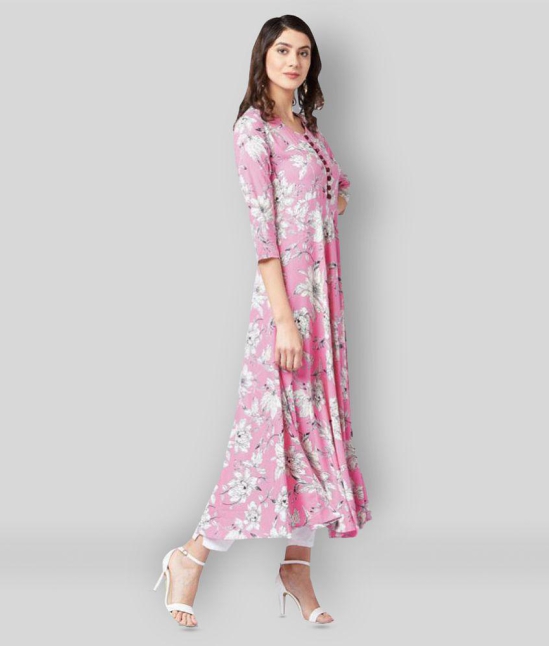 Tissu - Pink Rayon Women''s Flared Kurti ( Pack of 1 ) - XL