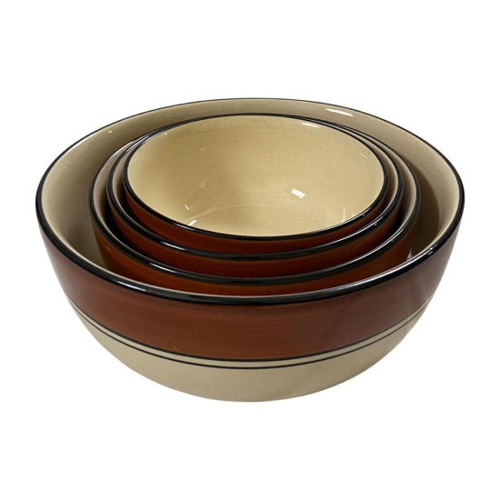 Ceramic Dining Royal Brown & White Handcrafted Ceramic Serving Bowls Set of 4 || Dinner Serving Bowls 1000ml, 700ml, 500ml, 300ml