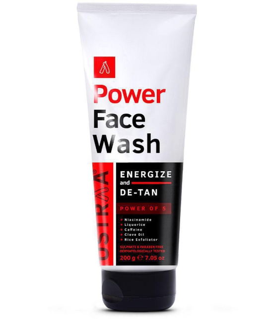 Ustraa Power Face Wash Energize and De-Tan - 200g - Dermatologically Tested, No Sulphates, No Parabens, No Silicone, No Mineral Oil