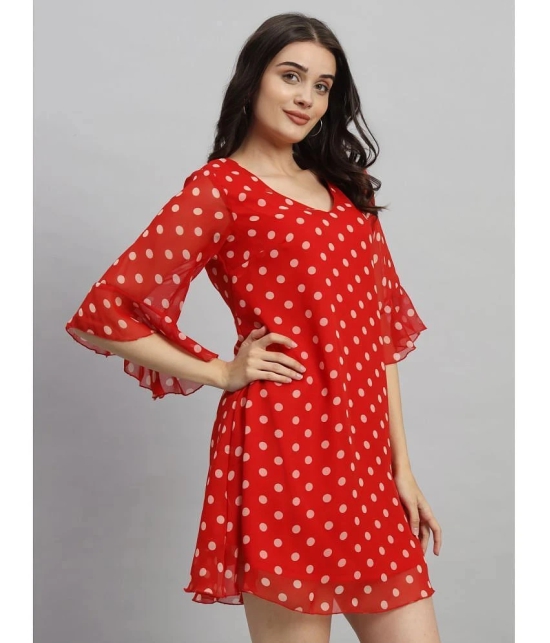 Curvydrobe Georgette Printed Mini Womens A-line Dress - Red ( Pack of 1 ) - None