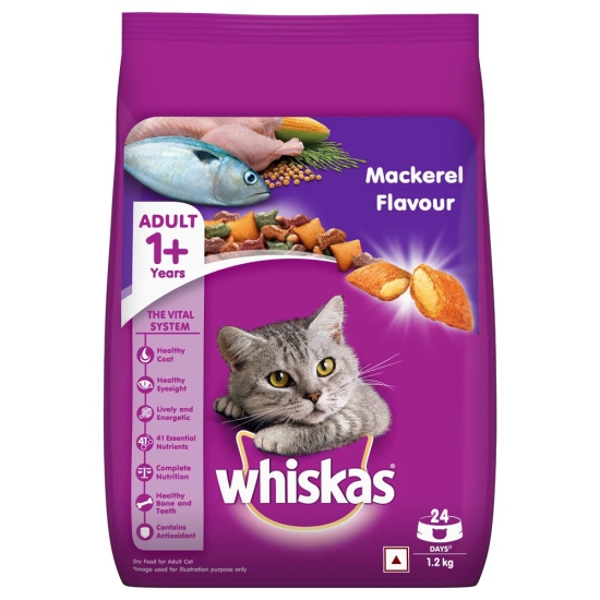 Whiskas Adult +1 Year Mackeral Dry Adult Cat Food, 1.2 Kg