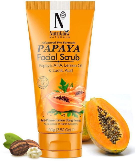 NutriGlow NATURAL'S Advanced Pro Formula Papaya Facial Scrub for Deep Exfoliation with AHA, Lemon Oil, All Skin Types, 100g