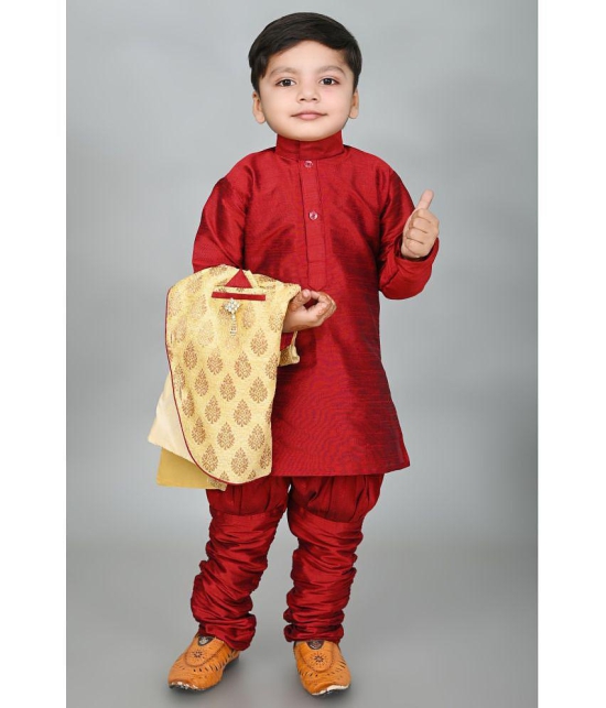 SFC - Maroon Silk Boys Kurta With Pyjama ( Pack of 1 ) - None