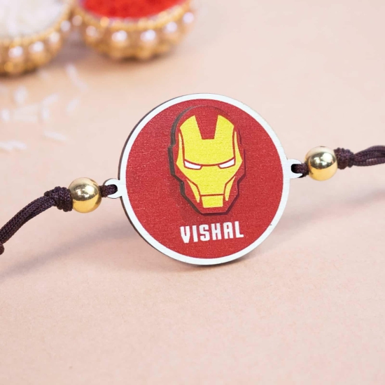 Wooden Rakhi | Personalised | Iron Man Name