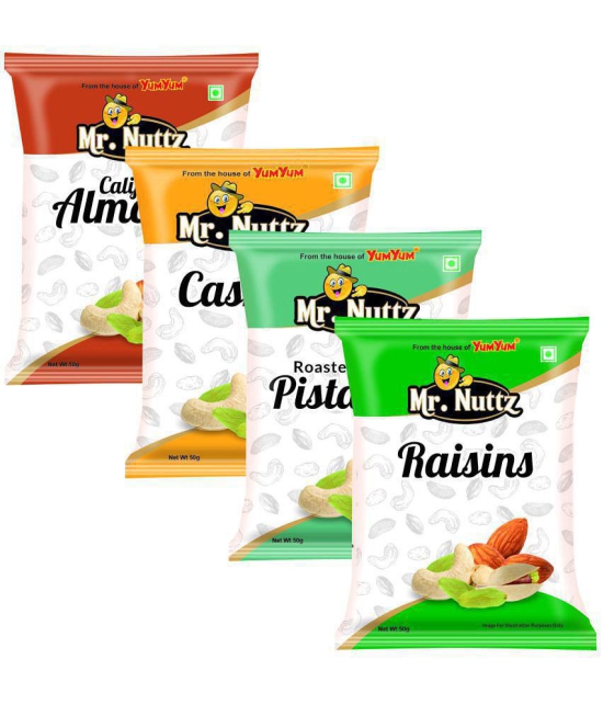 Mr.Nuttz Dry Fruits Combo 200 g (50 g Each) Almonds, Cashew Nuts, Pistachios & Raisins