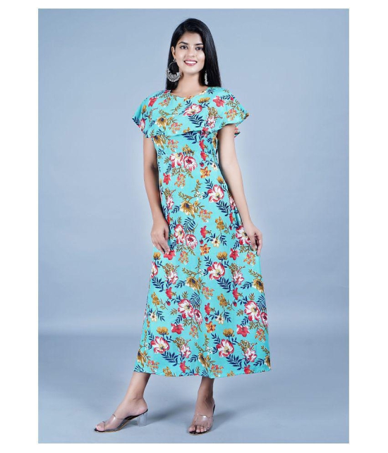 Rangun Crepe Turquoise A- line Dress - Single - M