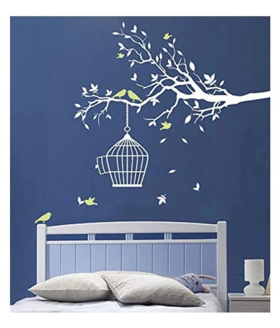 Asmi Collection White Branches Green Birds Nature Sticker ( 125 x 155 cms )