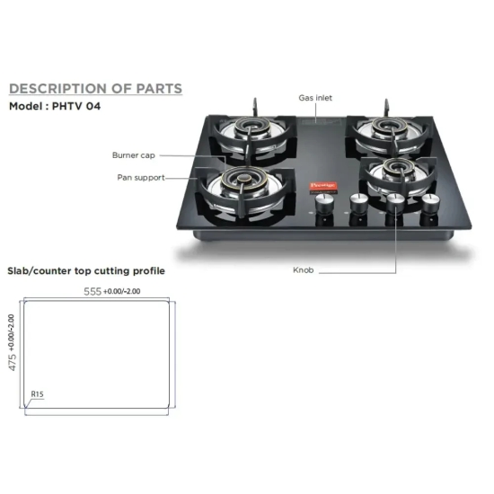 Prestige Vogue 4 Burner Hob Top | Advanced Auto Ignition | Black