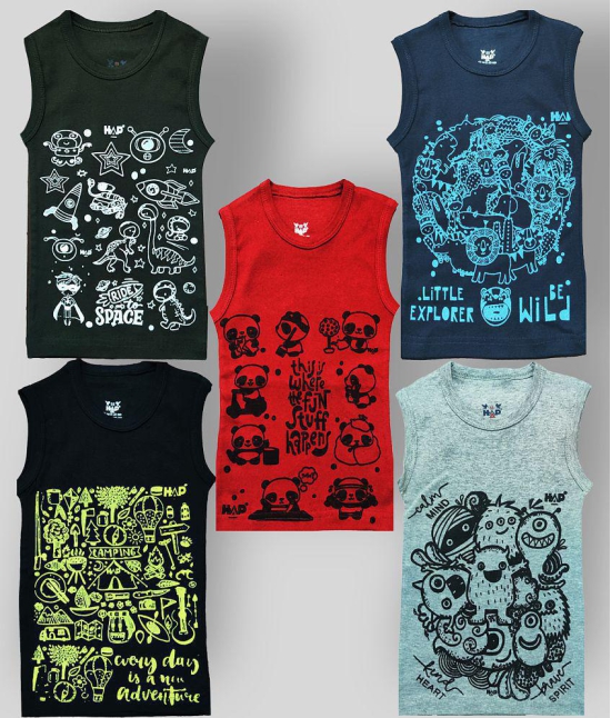 HAP Boys Multicolor Printed Vest | Tank top |Sleeveless Tshirt - Pack of Five - None