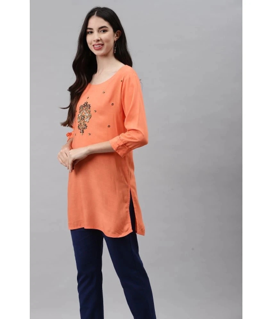 JC4U - Peach Rayon Womens Straight Kurti - S