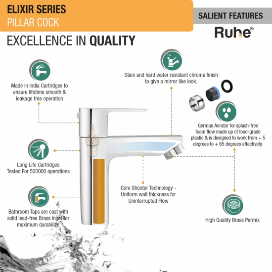 Elixir Pillar Tap Brass Faucet- by Ruhe®
