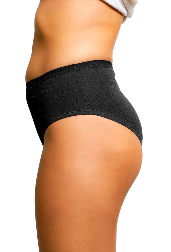 Sona Comfortable 1600 Cotton Plain Outer Elastic Hipster Plus Size Black Panties-M / Black