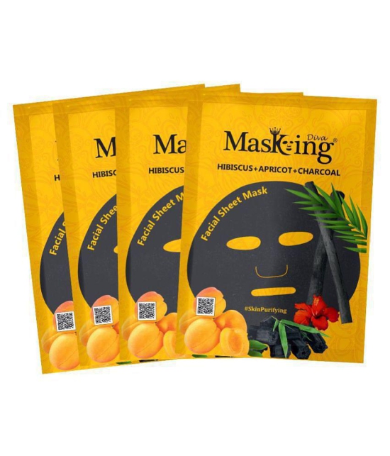 Masking Diva Hibiscus, Apricot and Charcoal Face Sheet Mask Masks 125 ml Pack of 4