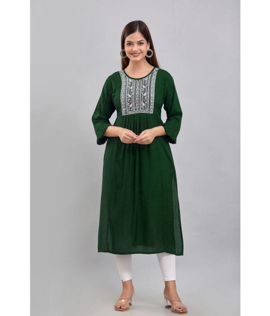 Kapadia Rayon Embroidered A-line Womens Kurti - Green ( Pack of 1 ) - None