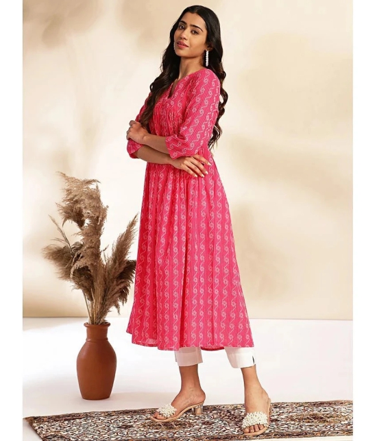 Janasya Cotton Printed A-line Womens Kurti - Pink ( Pack of 1 ) - None