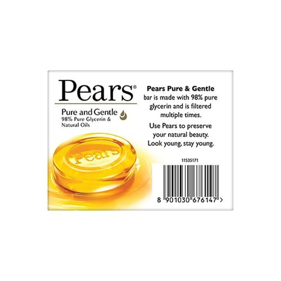 Pears Pure & Gentle Glycerin & Natural Oils Soap Bar, 98% Pure Glycerine & Natural Oils, 125 G