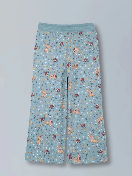 PlumTree Girls Deer AOP & Crown Stone wide leg relaxed Fit Cotton Trouser - Teal Blue - None