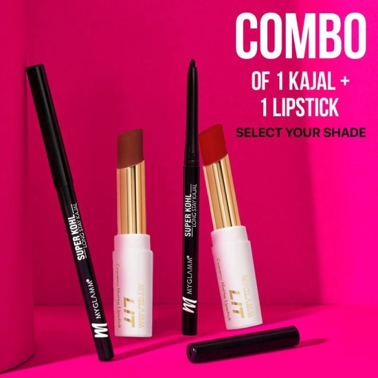 MyGlamm Super Kohl Long Stay Kajal + LIT Creamy Matte Lipstick