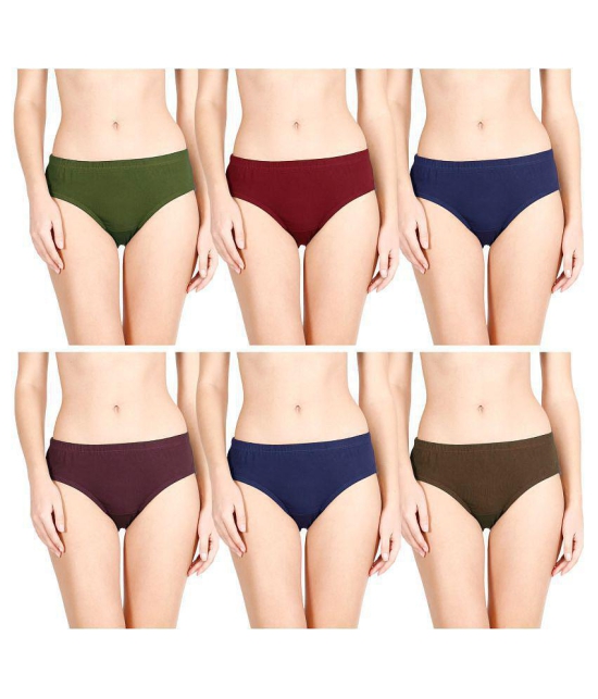 Rupa Jon - Multicolor Cotton Solid Womens Briefs ( Pack of 6 ) - XL