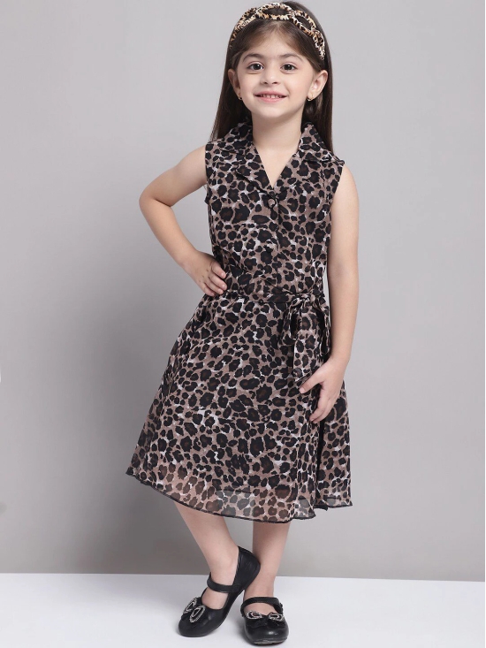 MINI & MING Girls Abstract Print V-Neck Georgette A-Line Midi Dress