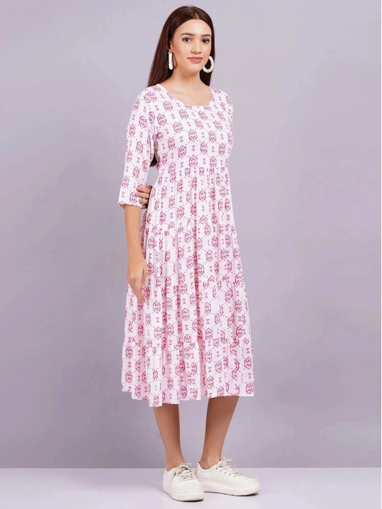 HIGHLIGHT FASHION EXPORT Rayon Printed Midi Womens Fit & Flare Dress - Pink ( Pack of 1 ) - None