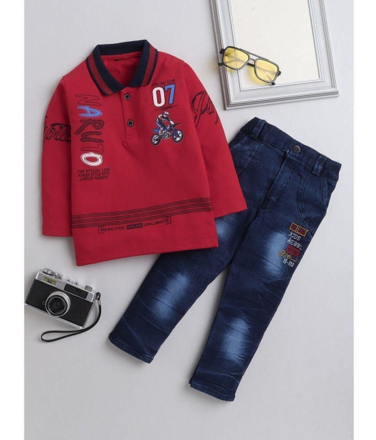 DKGF Fashion - Red Cotton Blend Boys T-Shirt & Jeans ( Pack of 1 ) - None