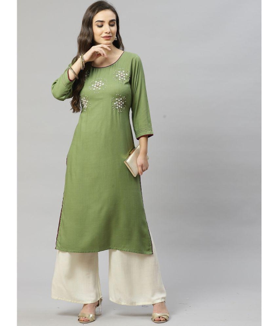 JC4U Green Viscose Straight Kurti - Single - None