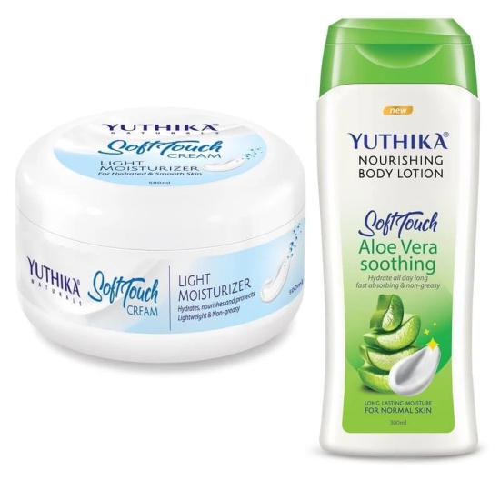 Yuthika Soft Touch Light Moisturizer Cream 500ml and Aloe Vera Body Lotion 300ml Combo Pack