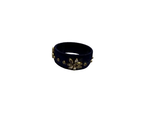 Blue Silk Thread Bangles with Golden Flower Design