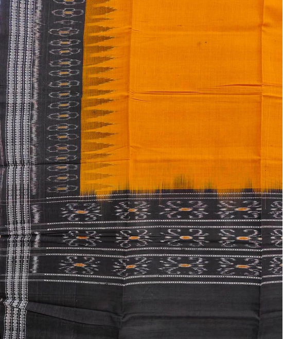 Yellow Black Sambalpuri Handwoven Single Ikat Cotton Dupatta