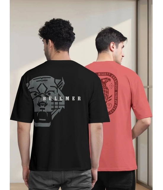 BULLMER Cotton Blend Oversized Fit Printed Half Sleeves Mens T-Shirt - Black ( Pack of 2 ) - None